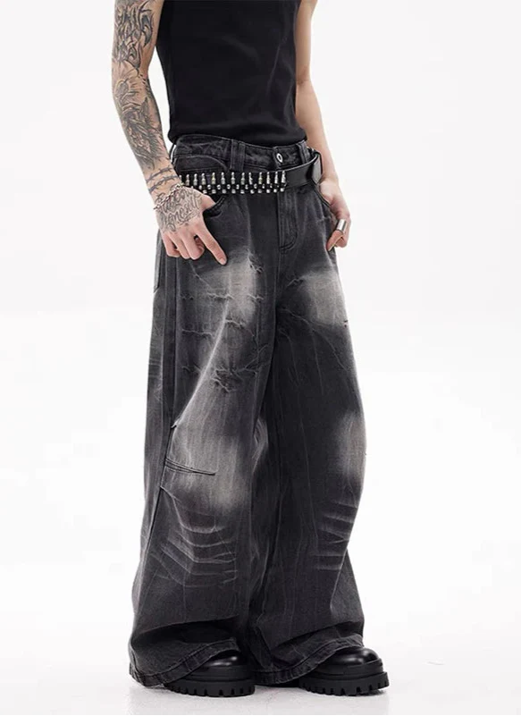 Vintage-Cool-Streetwear-Jeans mit hohem Bund, schwarz