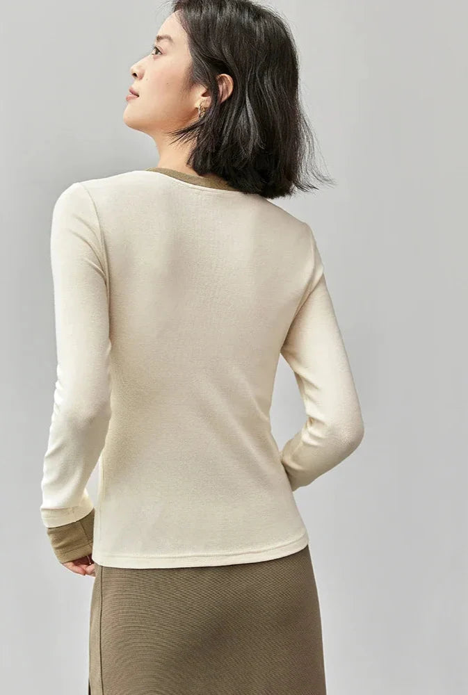 Gemütliches Patchwork-Strick-Langarmshirt
