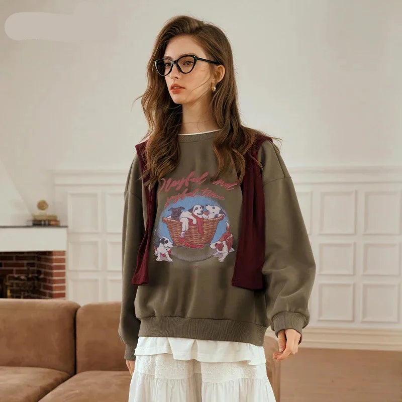 Warmes, lässiges Sweatshirt mit Print und lockerer Passform