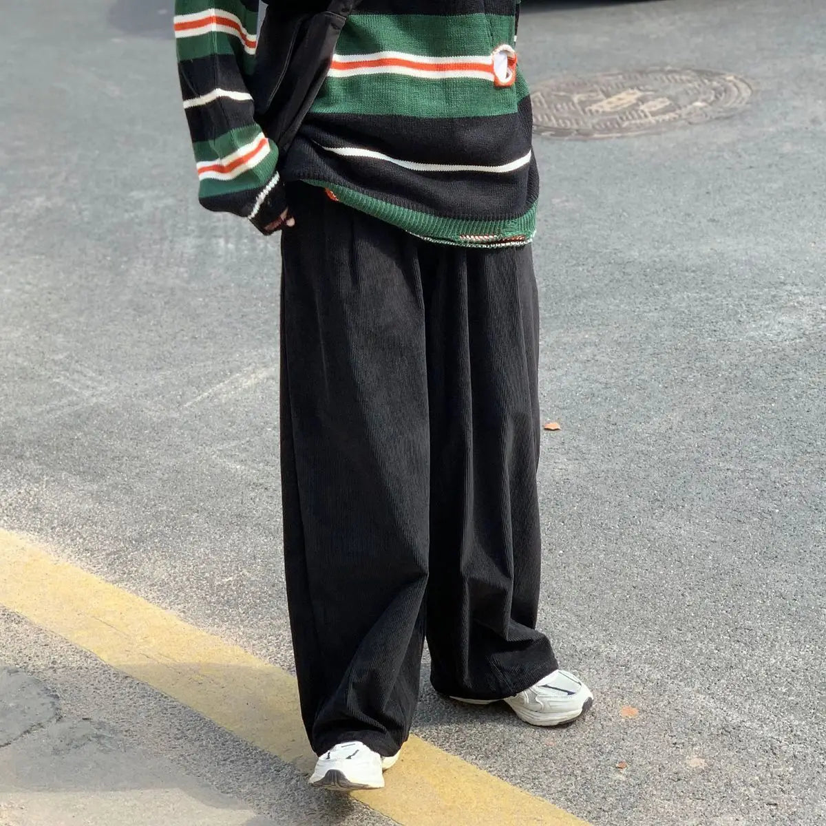 Streetwear Hip-Hop-Hose mit weitem Bein, einfarbig