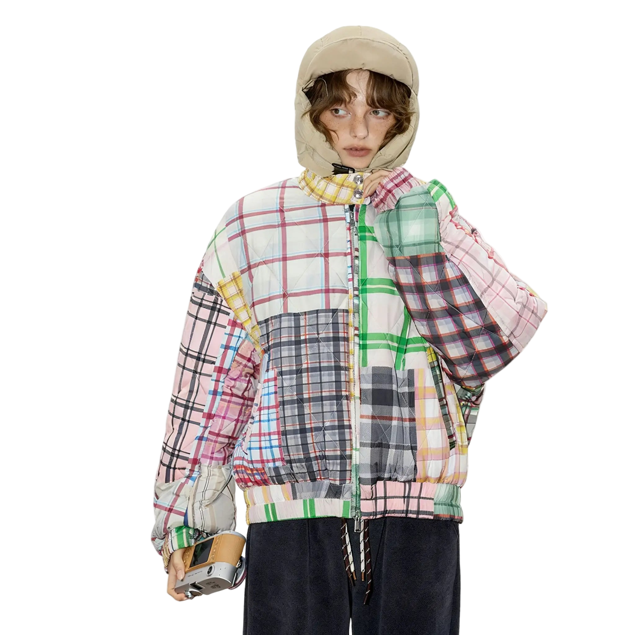 Color Block Plaid Women’s Patchwork Winter Jacket