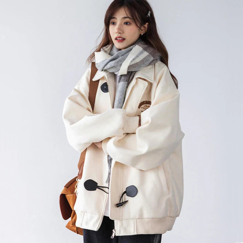 Veste vintage chic et mignonne pour femme avec boutons et fermeture éclair