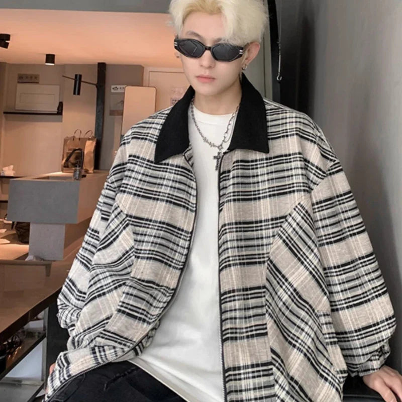 Vielseitige Patchwork-Jacke mit Karomuster und Farbblock-Design