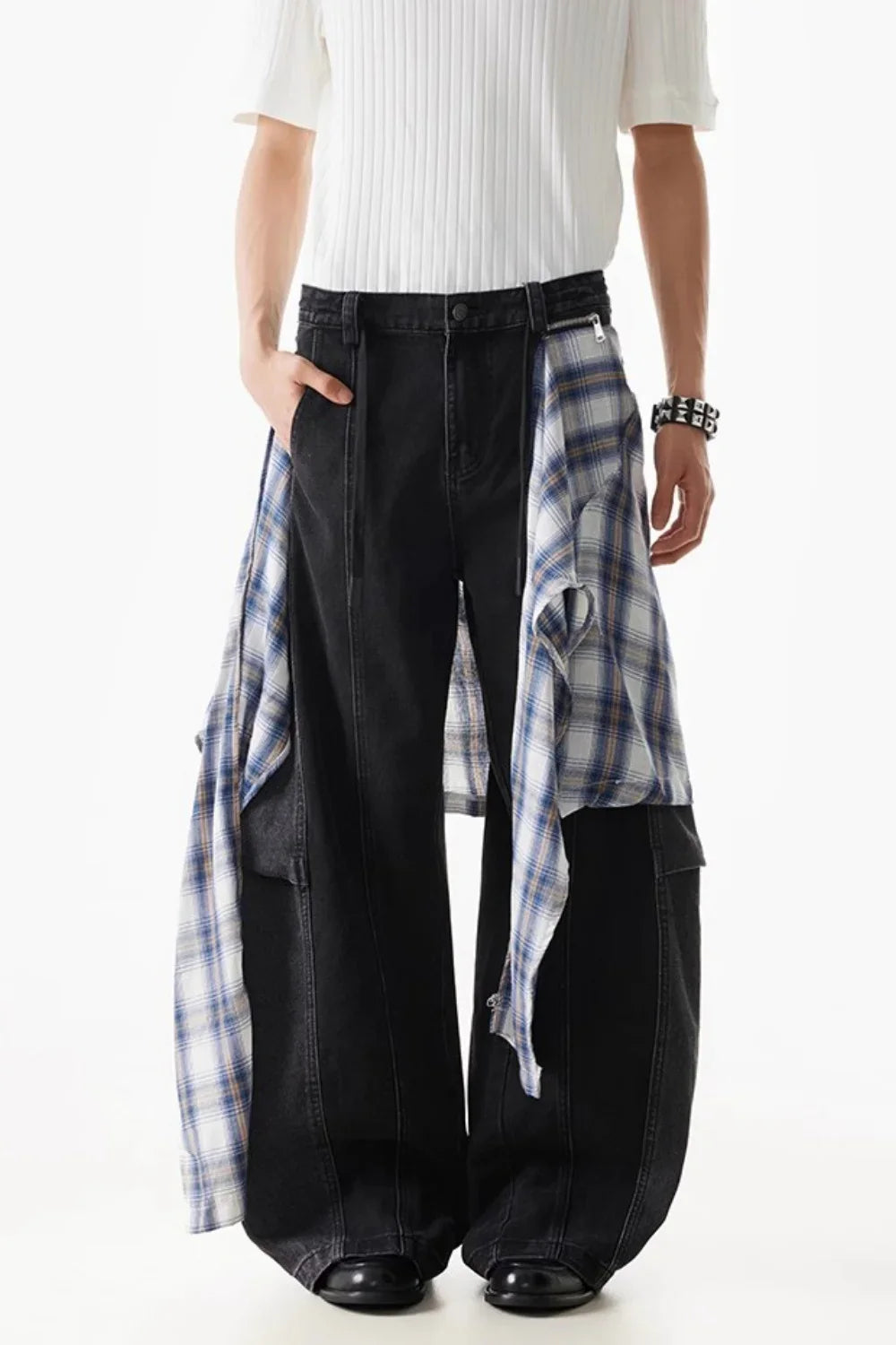 Trendige Patchwork-Bananen-Hip-Hop-Jeans mit weitem Bein