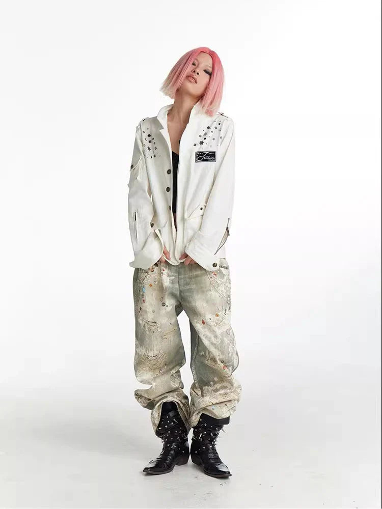 Retro Streetwear Punk Graffiti Print Baggy Jeans