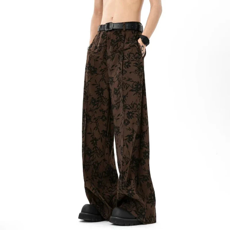 Retro-Hose im japanischen Stil mit Print und weitem Bein