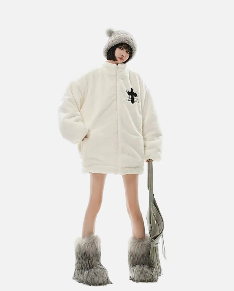 Winter Hip Hop Parka-Jacke aus Kunstpelz mit Print