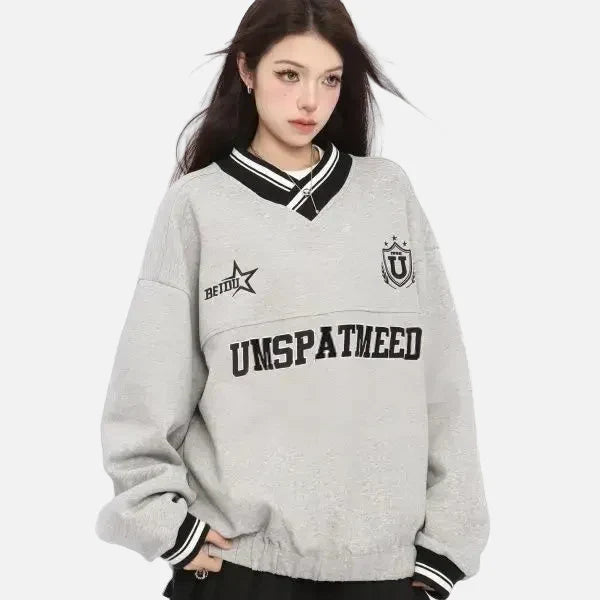 Retro American Style Letter Embroidered Hip Sweatshirt