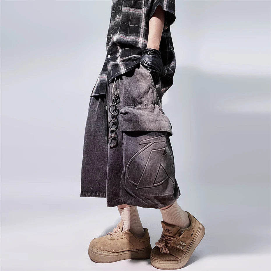 Retro Hip Hop Jeans-Shorts mit weitem Bein