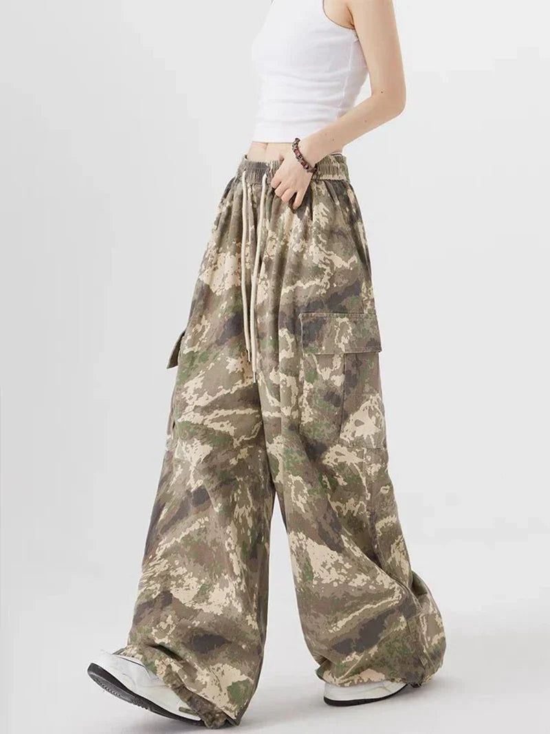 Damen Vintage High Waist Camouflage Cargohose