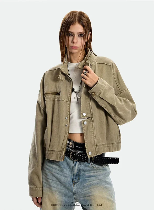 Veste en jean courte zippée coupe slim streetwear