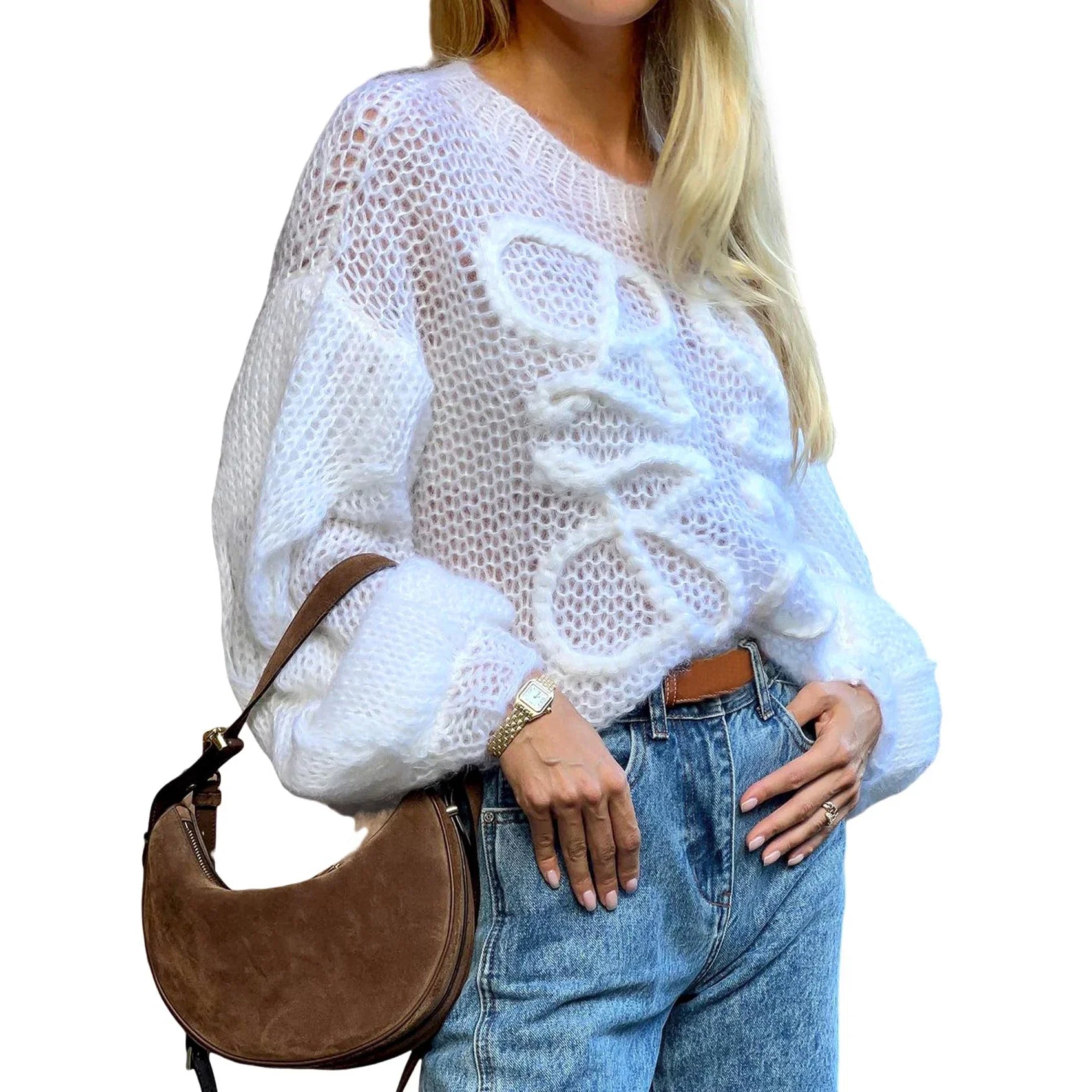 Pull-over oversize confortable en maille à manches chauve-souris