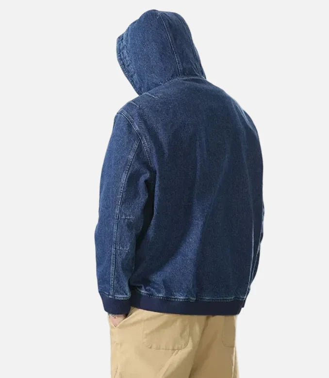 Streetwear Casual Loose Half Zipper Denim Hoodie
