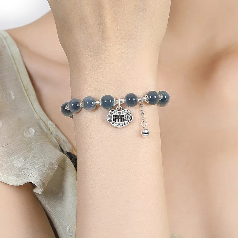 Bracelet en argent tibétain en forme de cœur d'agate
