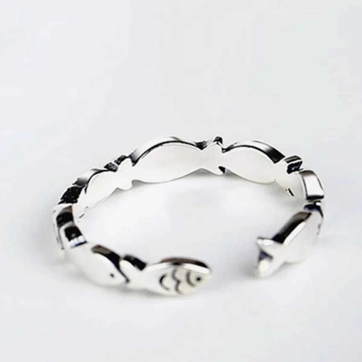 Bague vintage élégante en alliage d'argent représentant un poisson