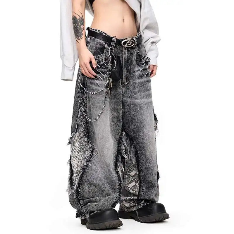 Herren Classic Cut Burr Patchwork Baggy Jeans