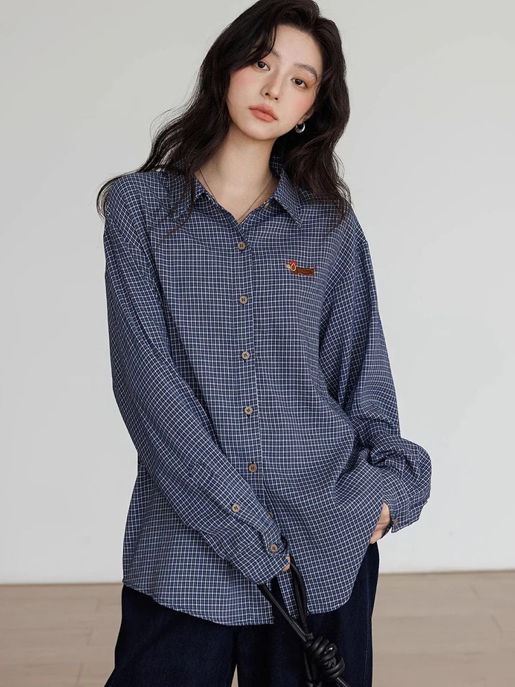 Chemisier oversize vintage à carreaux style japonais