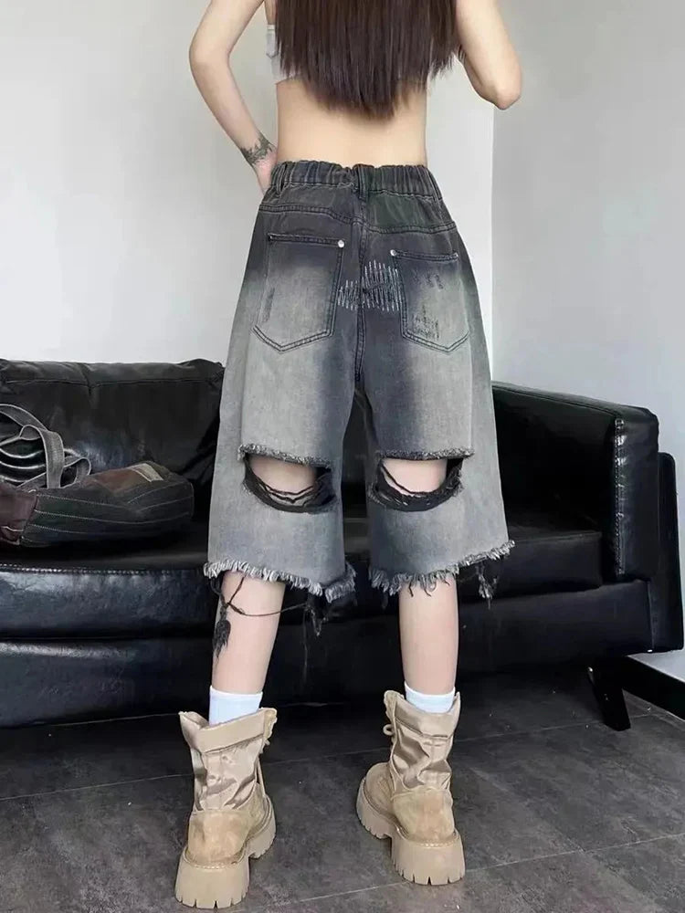 Damen Jeansshorts im amerikanischen Retro-Stil mit Farbverlauf