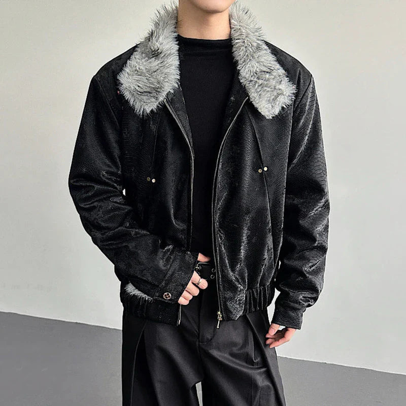 Veste en cuir PU à col en fourrure et diamants Niche Design
