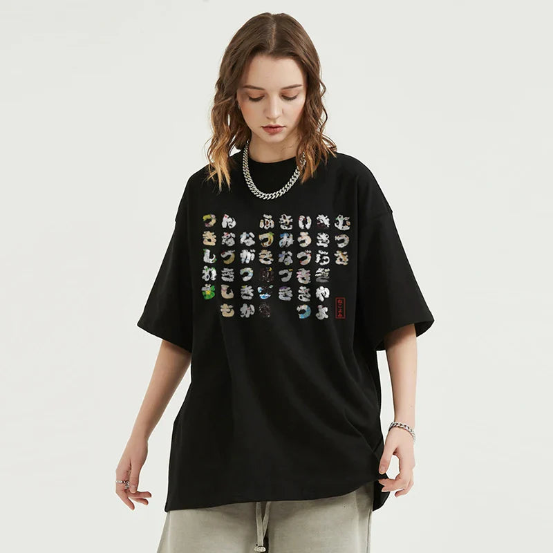 T-Shirt mit japanischem Katzenmotiv