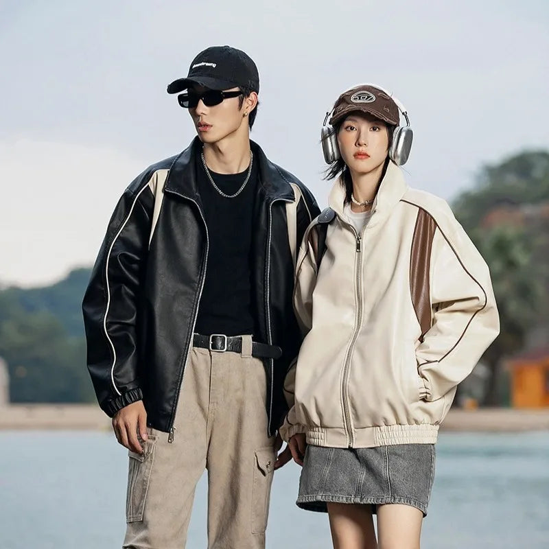 Strapazierfähige, wasserdichte Lederjacke im Color-Block-Design