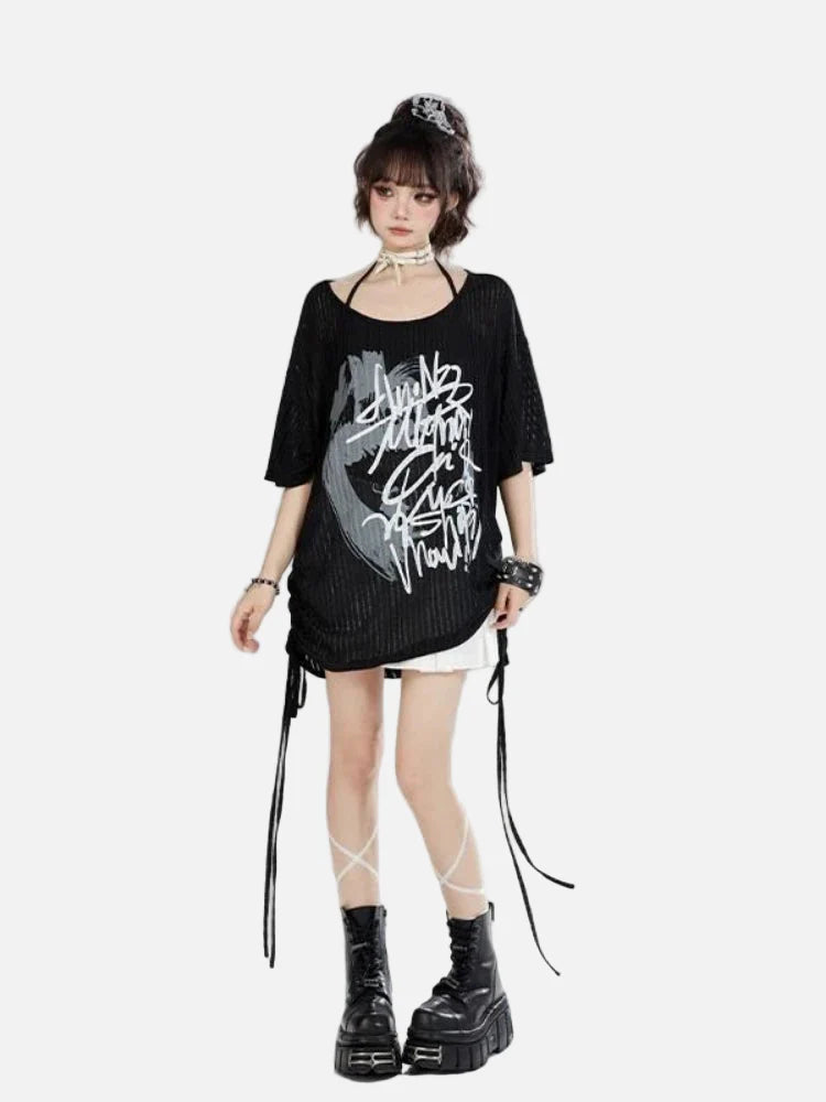 Y2K Gothic Sommer-T-Shirt mit Buchstabenprint