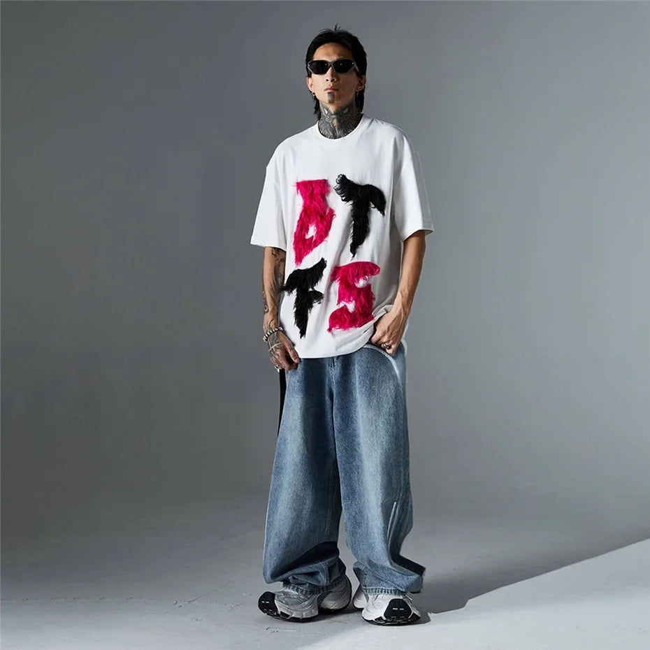 Ausgefallenes, cooles Patchwork-Fell-T-Shirt