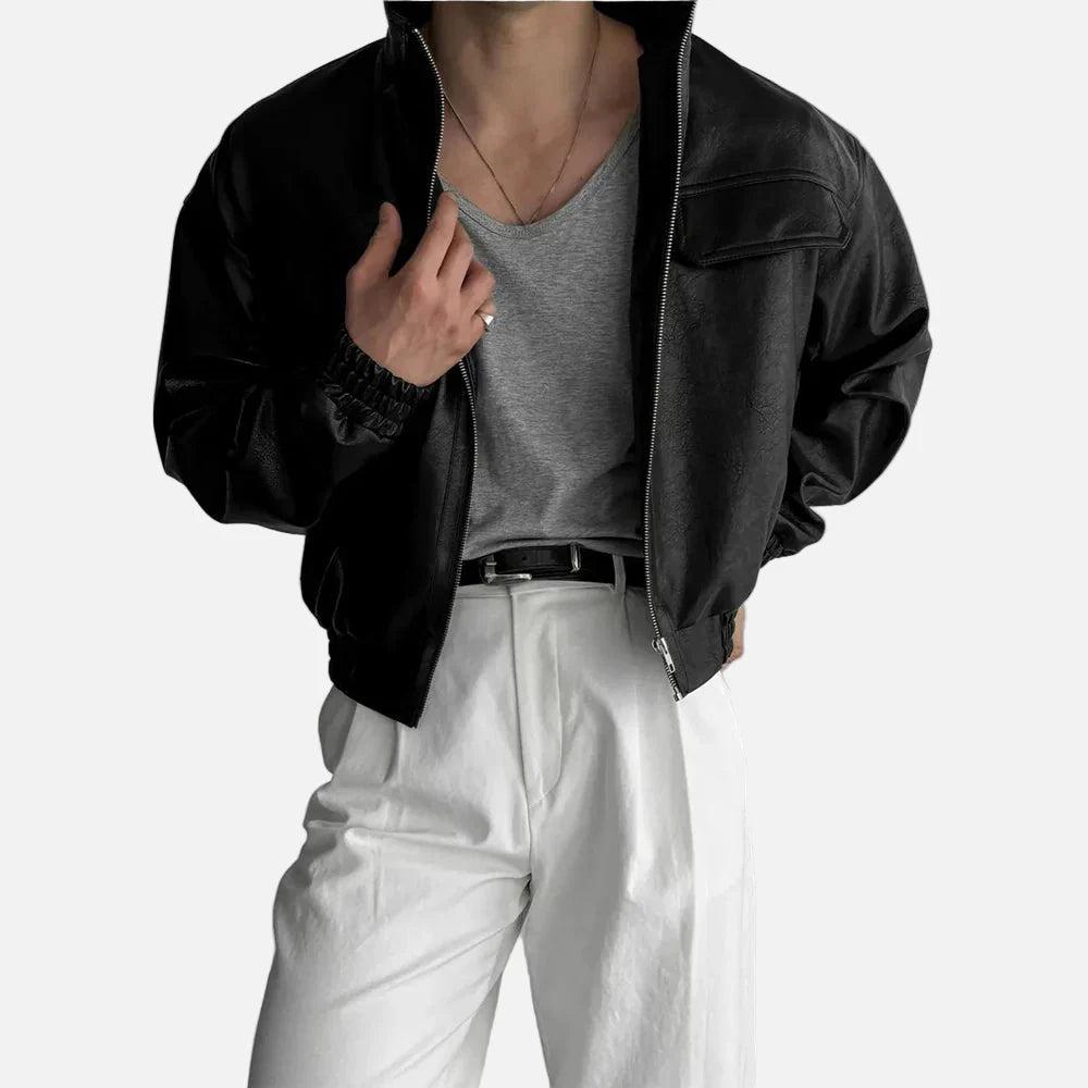 Trendige Motorrad-Pilotenjacke aus PU-Leder