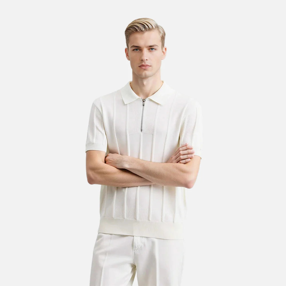 Flexible Knitted Half Zipper Short Sleeve T-Shirt