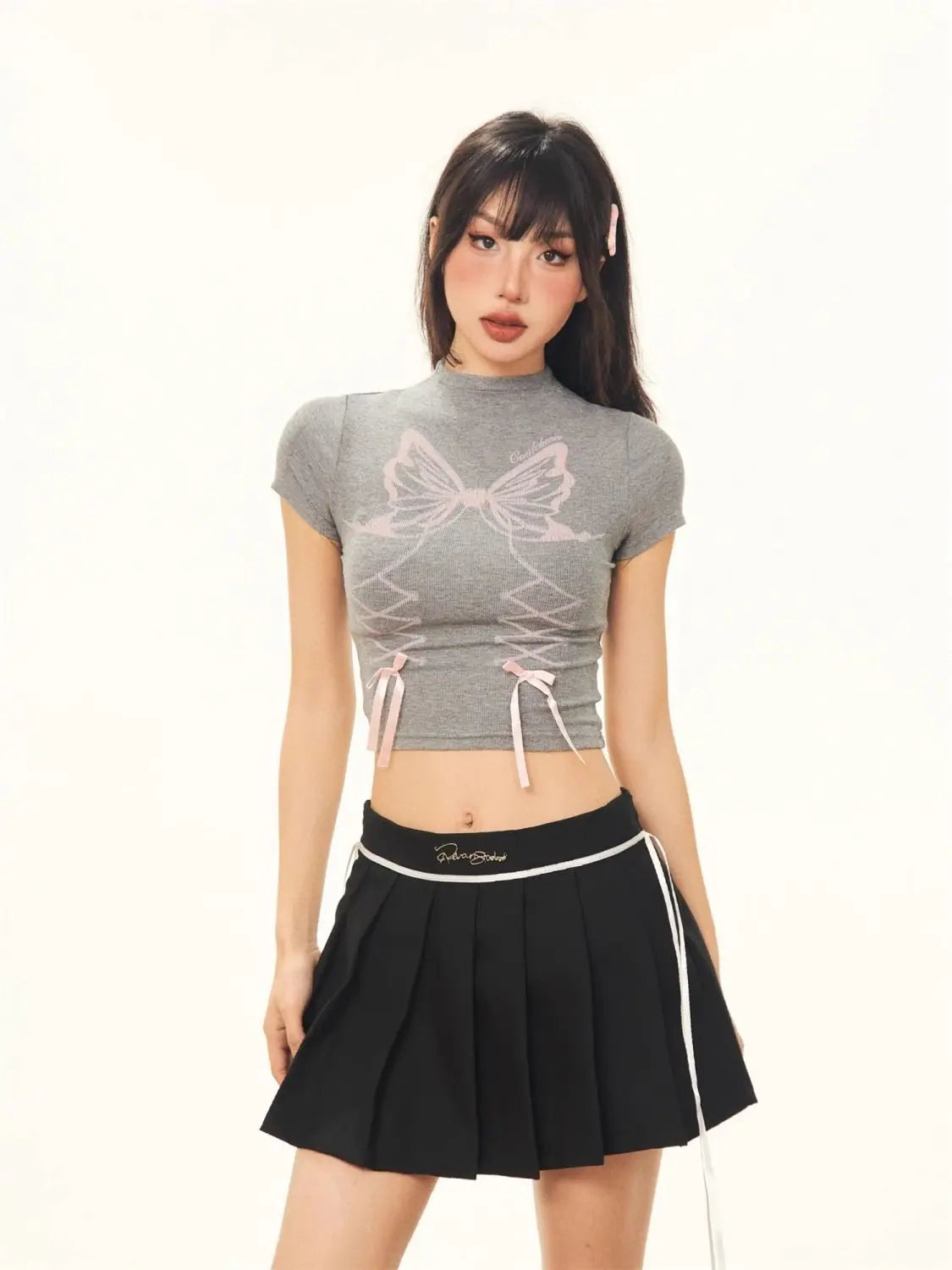 Vintage Bow Kurzarm-Crop-T-Shirt