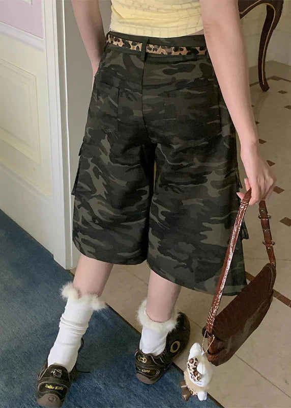 Short cargo camouflage confortable à jambes larges