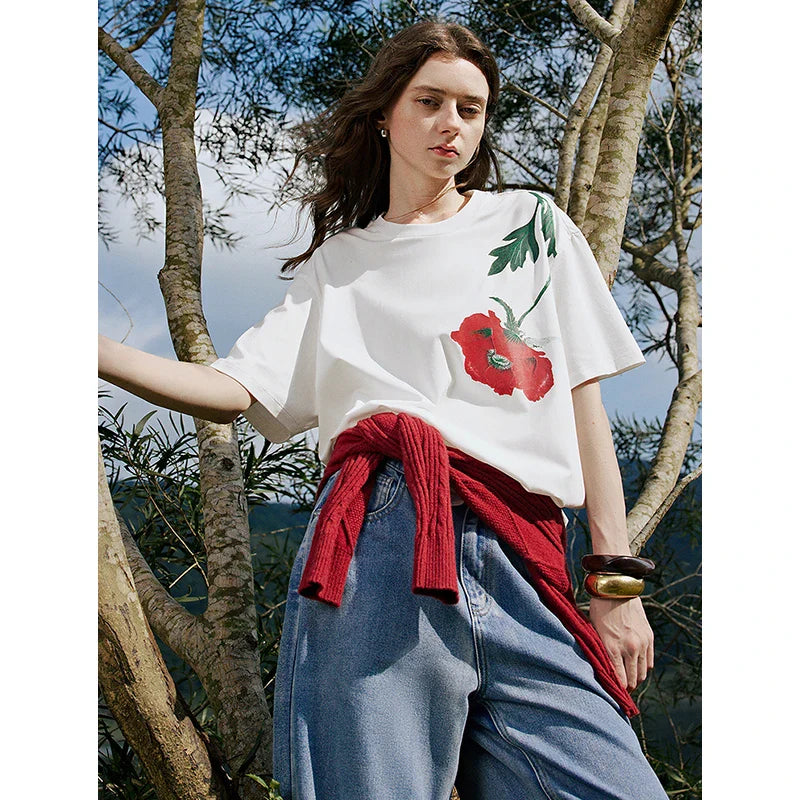 Versatile Lyocell Velvet Printed T-Shirt