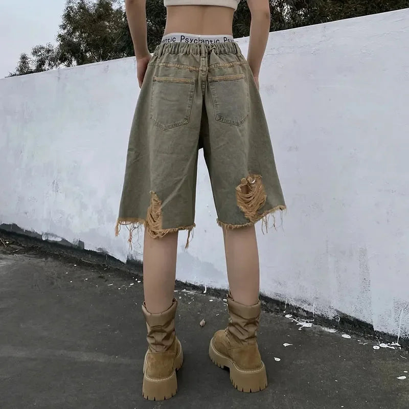 Streetwear Hip Hop Vintage High Street Denim Shorts