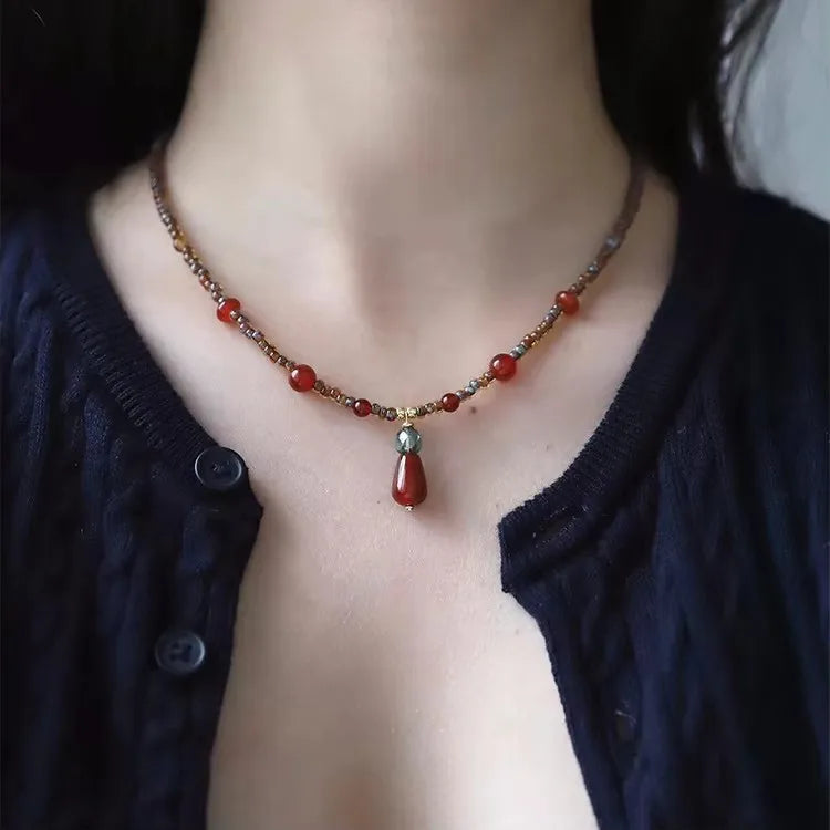 Elegant Red Waterdrop Collarbone Necklace