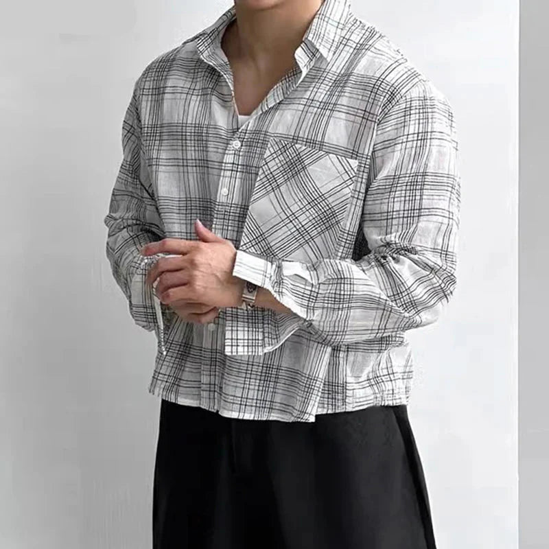 Herren-Freizeithemd mit Karomuster, Oversize-Größe und langen Ärmeln