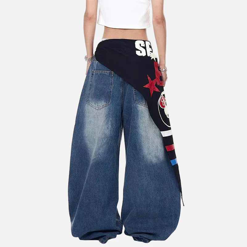 Flexible Streetwear Blaue Lässige Hip-Hop Weite Jeans