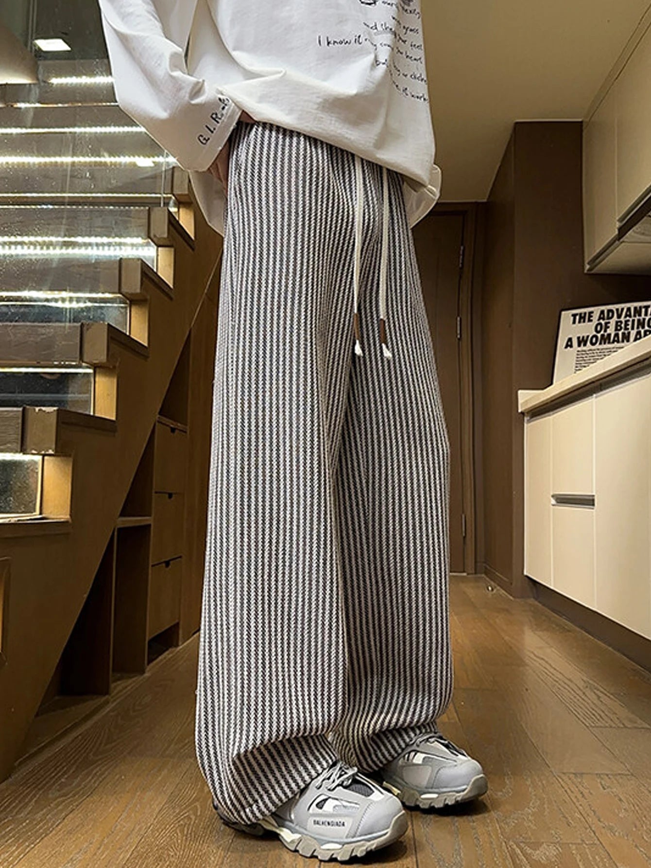 Autumn Striped Elastic Waist Pants