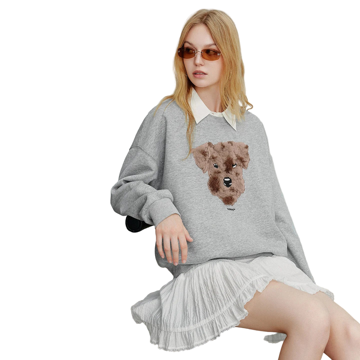 Sweat à capuche femme patchwork en peluche chien