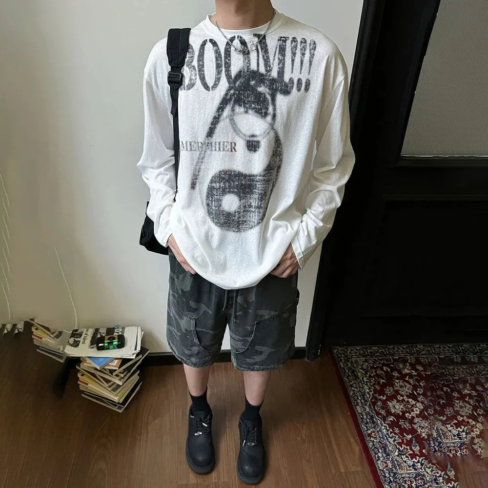 Schickes Langarm-T-Shirt mit Grafikprint im chinesischen Stil