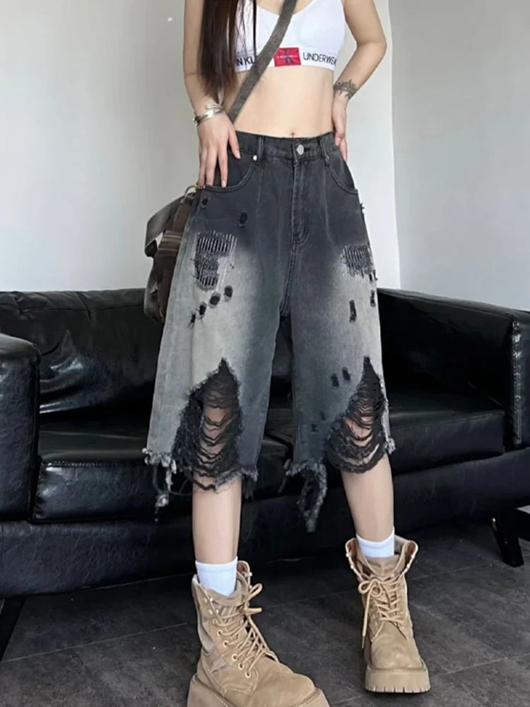 Damen Jeansshorts im amerikanischen Retro-Stil mit Farbverlauf