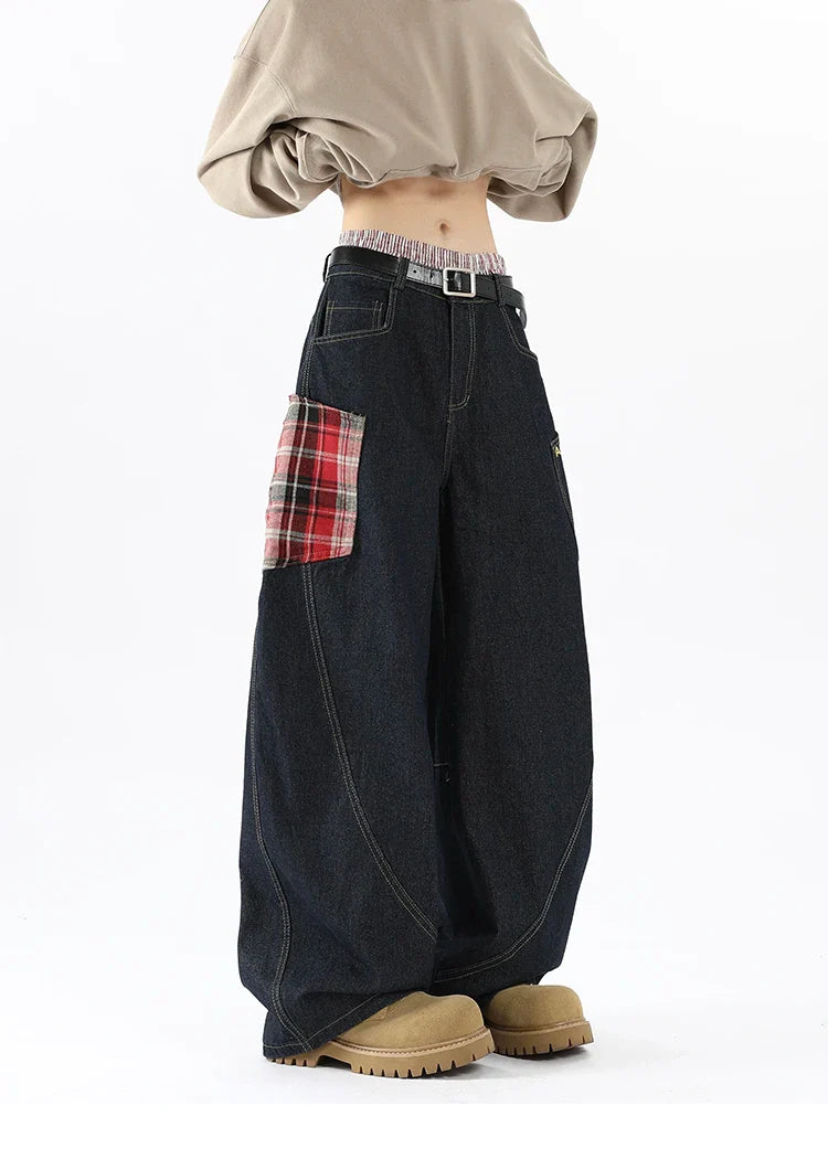 Pantalon en denim noir à jambes larges
