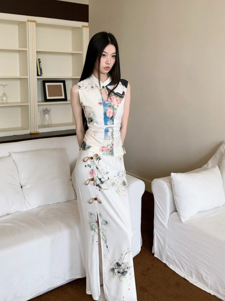 Vintage Floral White 2 Piece Women’s Dress