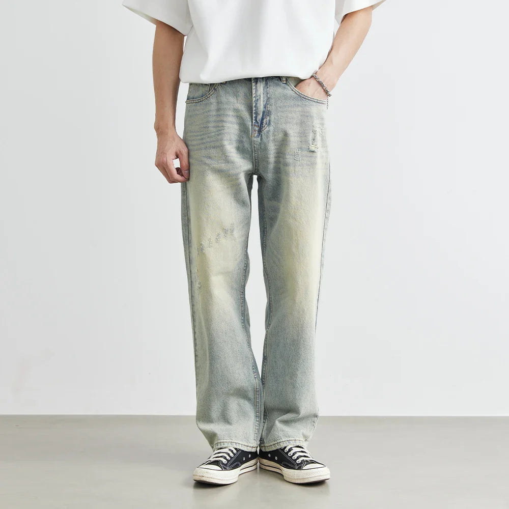 Jean décontracté vintage cool rétro à jambes larges et délavés