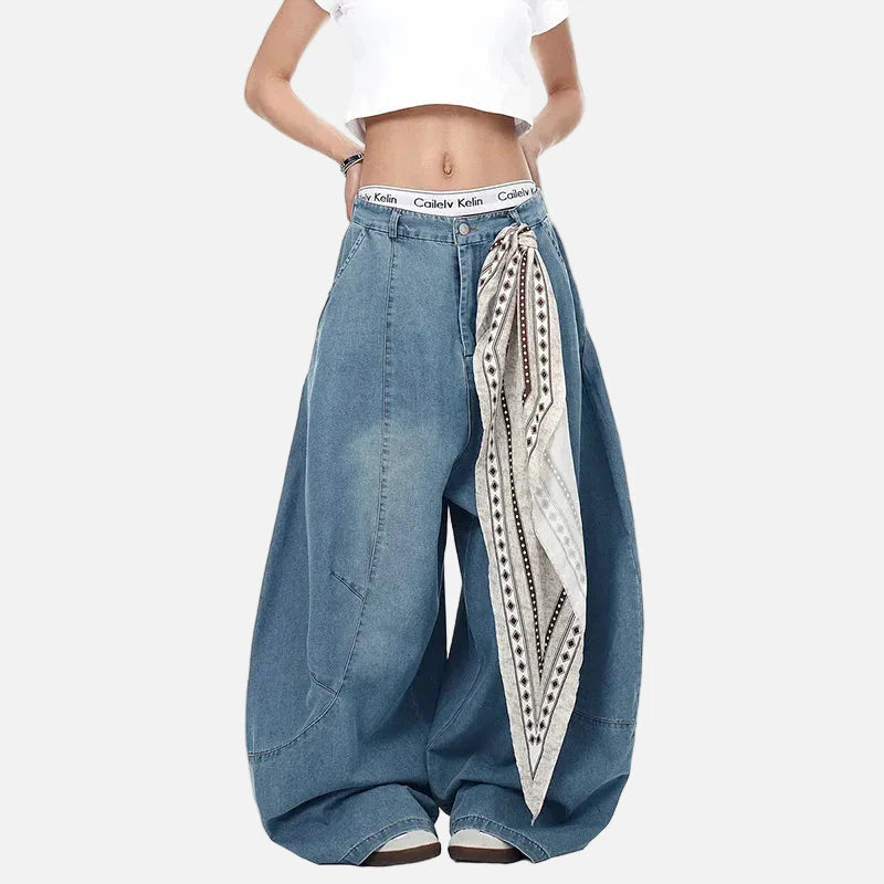 Jean à jambes larges Y2K Street Muse avec écharpe