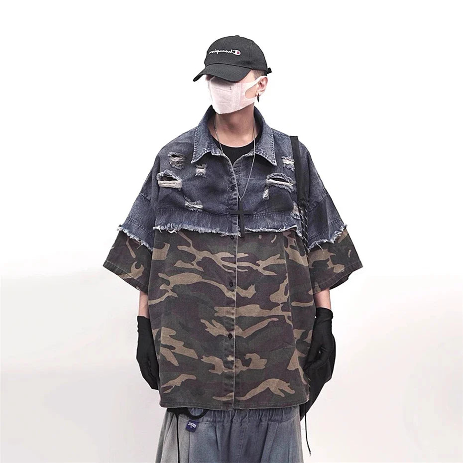 Vintage-Jeanshemd mit Camouflage-Details