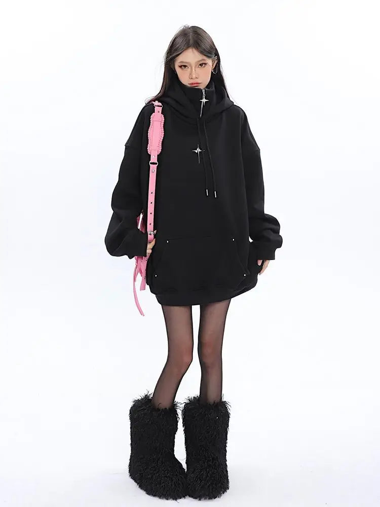 Cooler Gothic-Hoodie für Damen mit langen Ärmeln, locker geschnitten