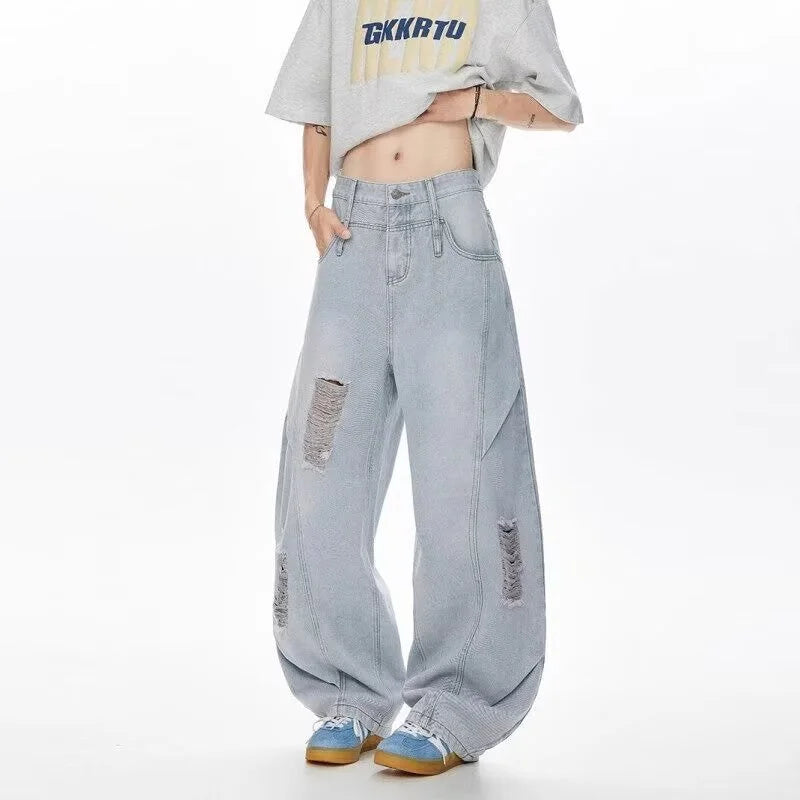 Jean vintage déchiré à jambes droites pour homme