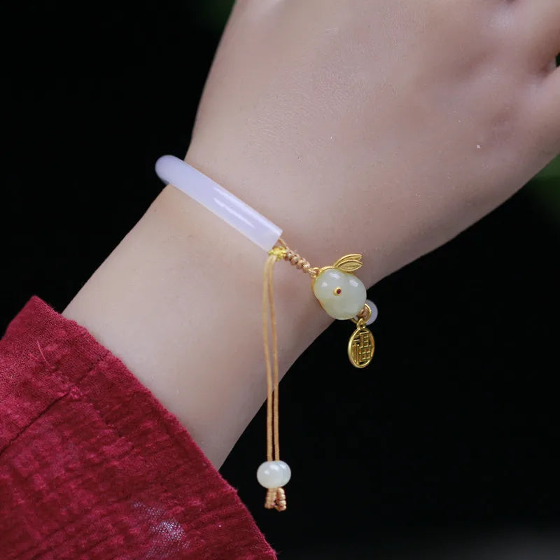 Bracelet vintage de luxe en imitation jade avec perles