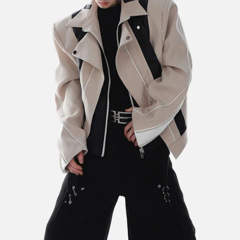Veste streetwear patchwork à fermeture éclair contrastée