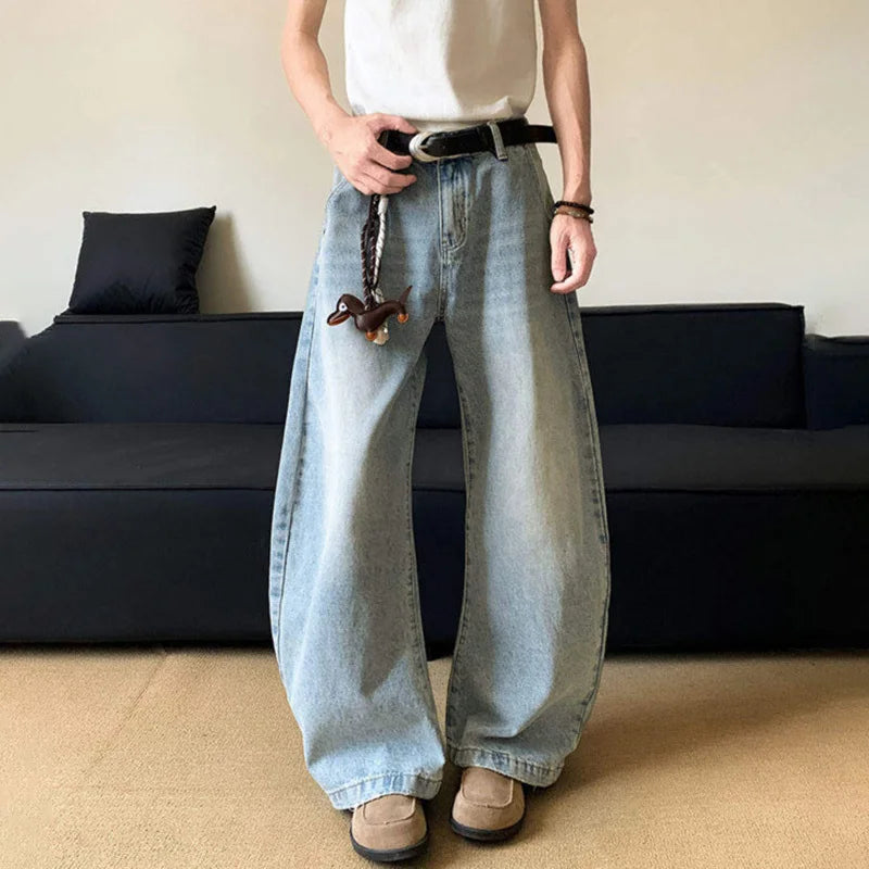 Vintage Sommer Jeans, gewaschen, locker geschnitten, weites Bein
